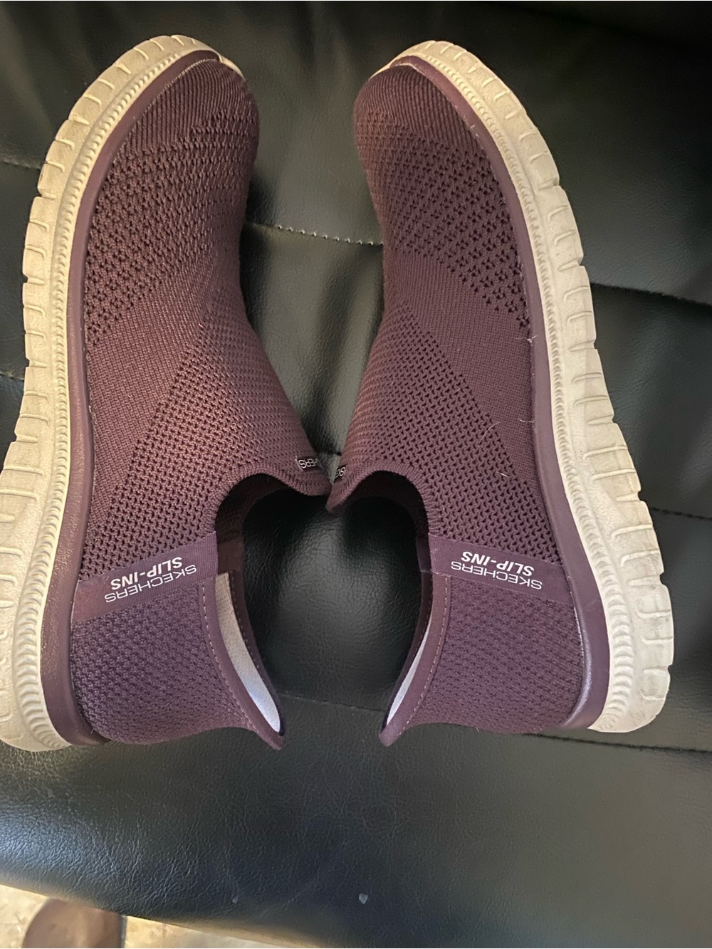 Skechers Slip-On Knit Sneakers in Plum and Cream - Picture 5 of 9